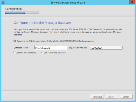 SCSM-MS Configure Service Manager Database Error 02