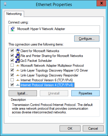 Control Panel - Network And Sharing Center - Ethernet Properties